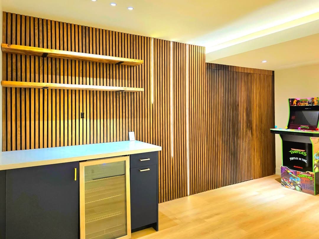Bar area with slat wall and arcade